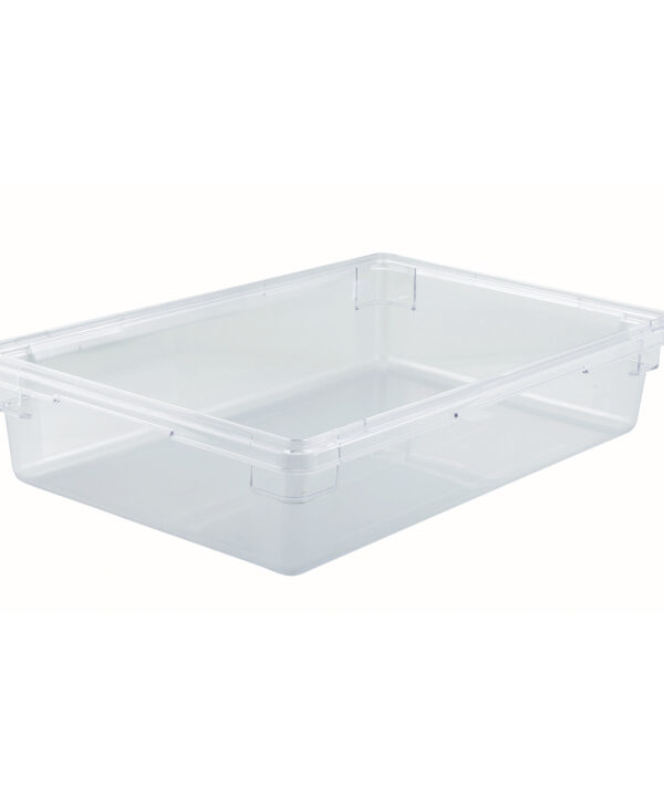 Winco PFSF-6 9-gallon clear polycarbonate food storage box, front view