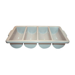 Winco PL-4B 4-compartment cutlery bin in gray, top angled view