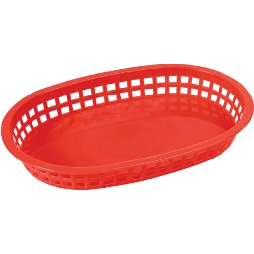 Winco PLB-R oval platter basket in red, top view