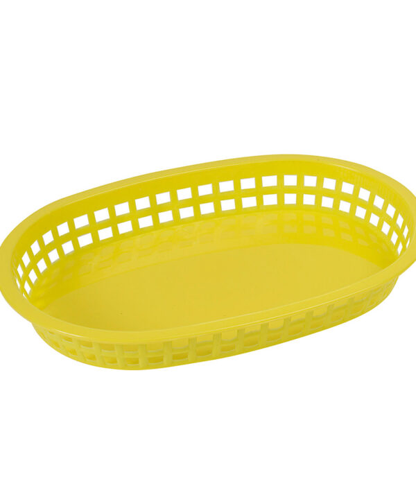 Winco PLB-Y oval platter basket in yellow, top view