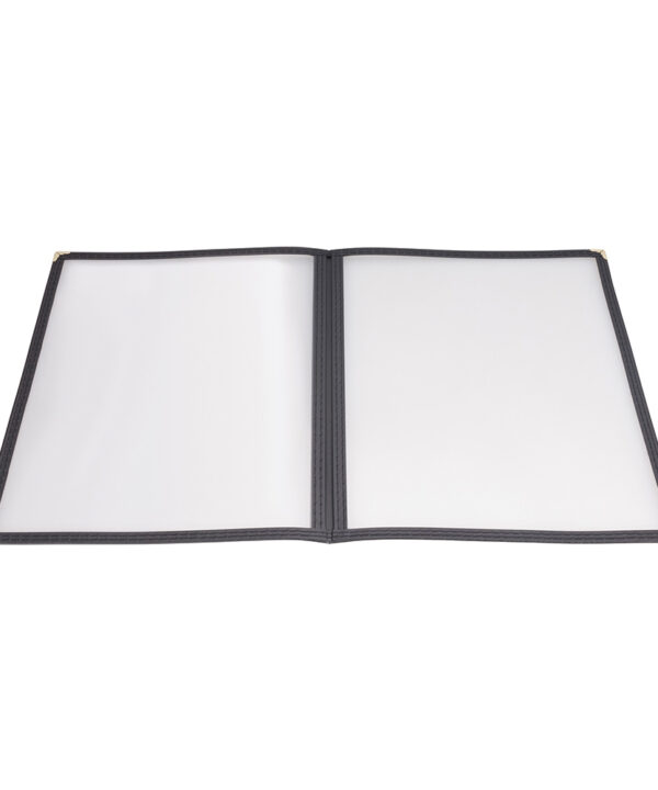 Winco PMCD-9K book-fold double panel menu cover in black, front view | RHQ