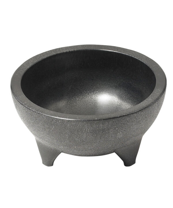 Winco PMSB-56 molcajete salsa bowl in black, three-quarter view