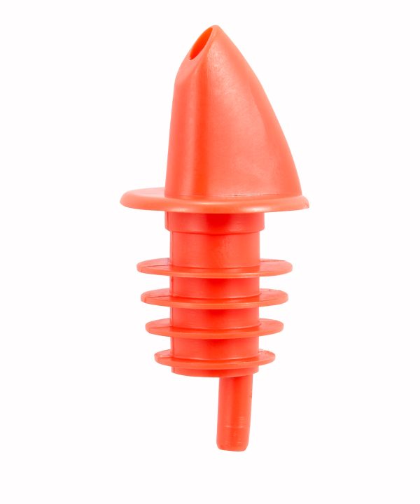 Winco PPR-2R free-flow liquor pourer in red plastic, product view