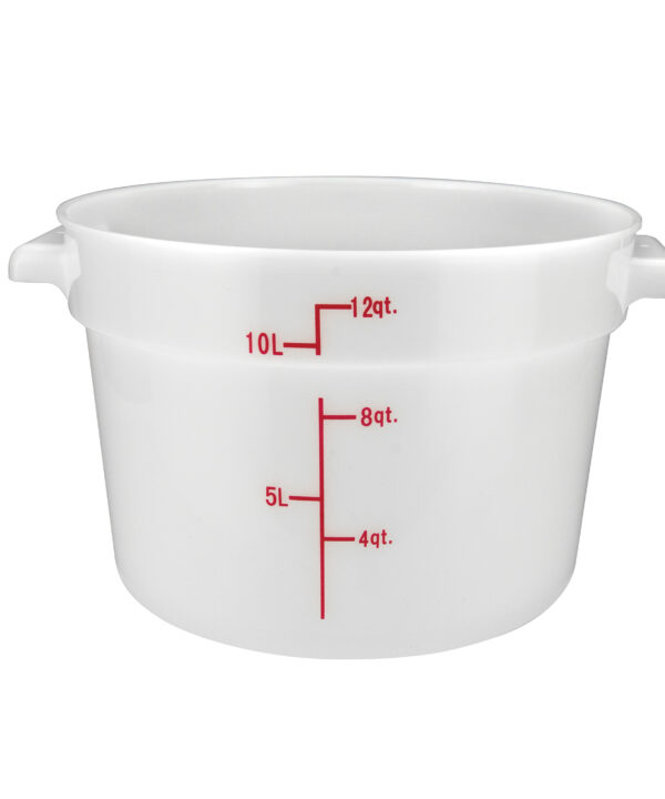 Winco PPRC-12W 12 qt. round food storage container in white polypropylene, front view