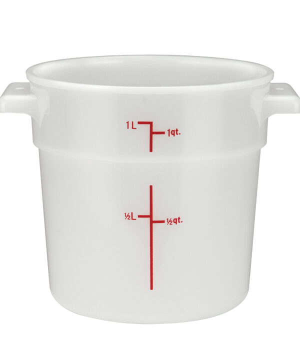 Winco PPRC-1W 1 qt. round food storage container in white, front view