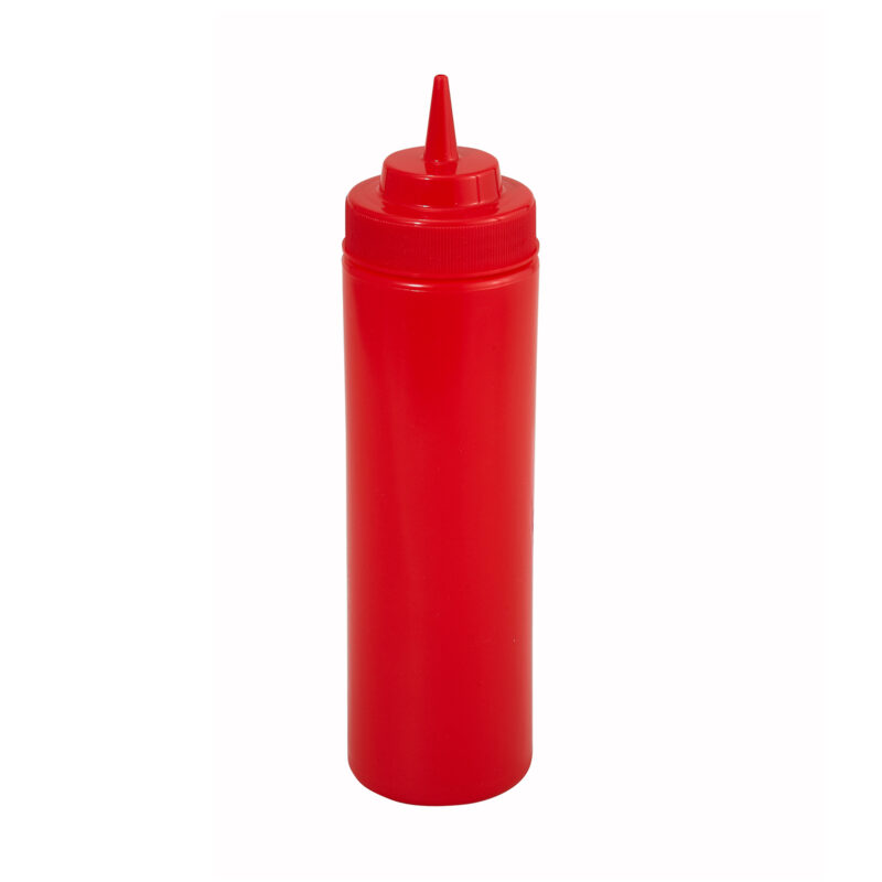 Winco PSW-24R 24 oz Wide-Mouth Red Squeeze Bottle, 6/Pack