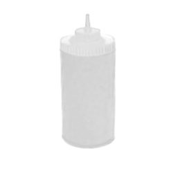 Winco PSW-32 32 oz wide-mouth squeeze bottle in clear plastic, front view
