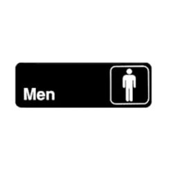 Winco SGN-311 men's restroom information sign in black with white lettering, front view