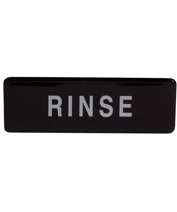 Winco SGN-327 Rinse information sign in black plastic with white lettering, front view