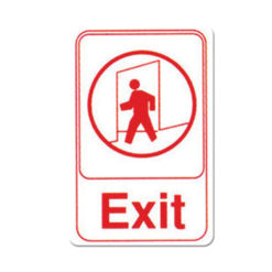 Winco SGN-681W exit sign in red and white plastic, front view