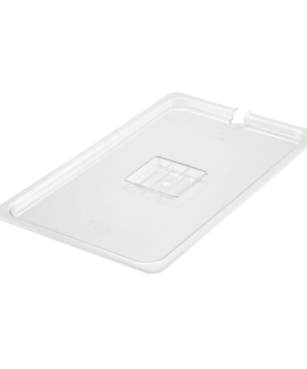Winco SP7100C slotted food pan cover in clear polycarbonate, top view