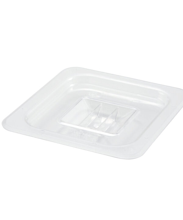 Winco SP7600S solid food pan cover in clear polycarbonate, top view