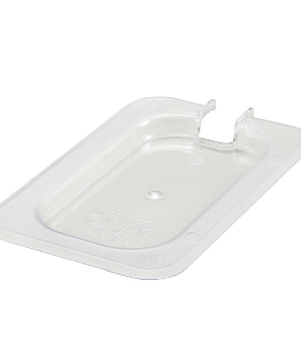 Winco SP7900C 1/9 size slotted food pan cover in clear polycarbonate, top view