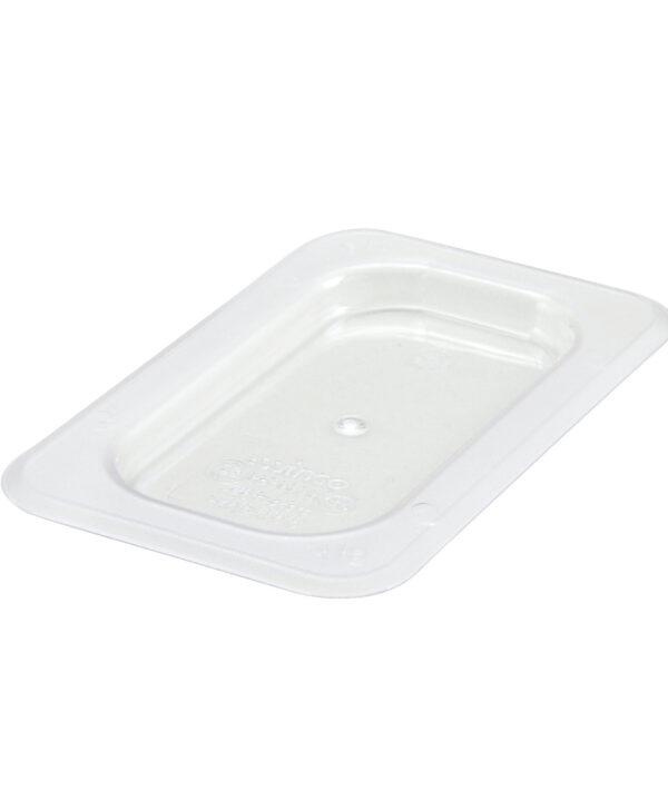 Winco SP7900S 1/9 size solid food pan cover in clear polycarbonate, top view