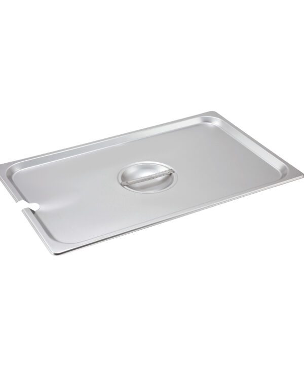 Winco SPCF full-size slotted steam table pan cover in 18/8 stainless steel, top view