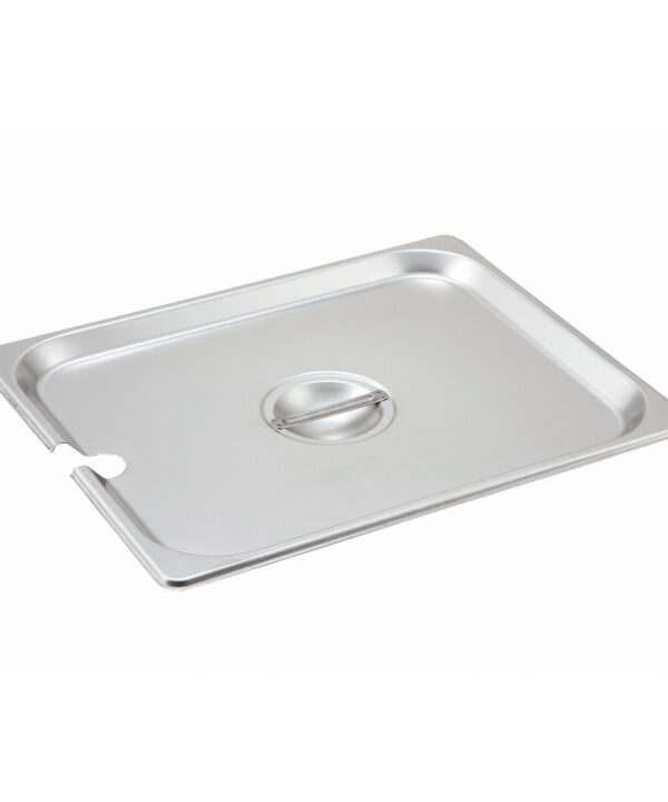 Winco SPCH half-size slotted steam table pan cover in stainless steel, top view