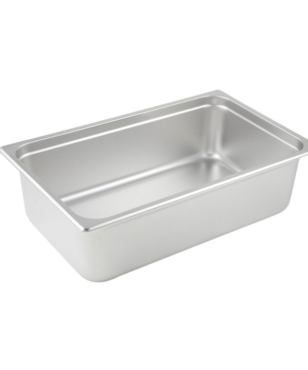 Winco SPJL-106 full-size 6-inch deep steam table pan in stainless steel, angled view