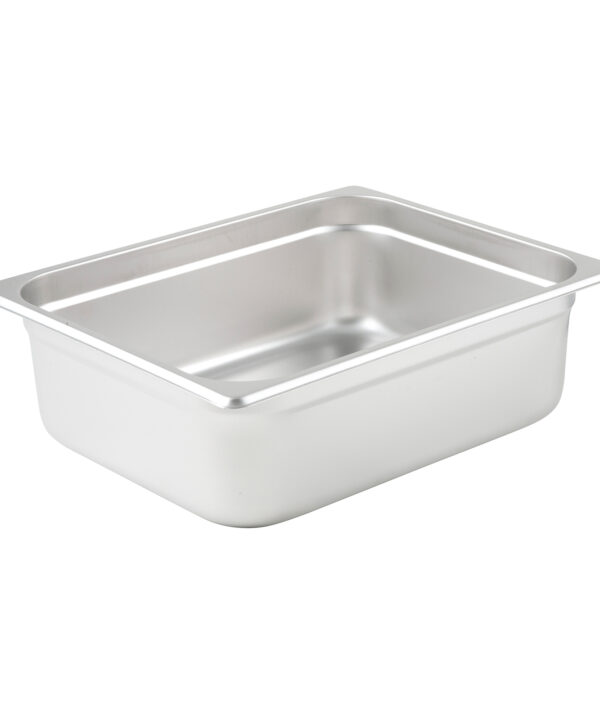 Winco SPJL-204 half-size anti-jam steam table pan in stainless steel, angled view