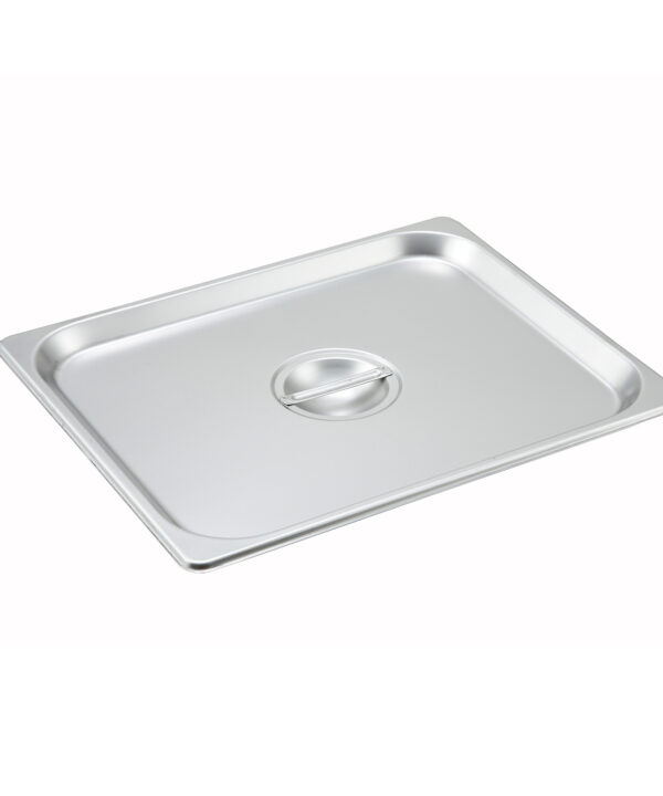 Winco SPSCH half-size solid steam table pan cover in 18/8 stainless steel, top view