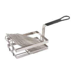 Winco TB-18 tostada fryer basket in nickel-plated stainless steel, 18-slot design, angled view