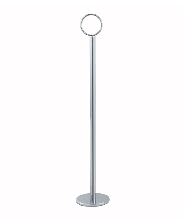 Winco TBH-12 table number holder in mirror chrome-plated steel, front view