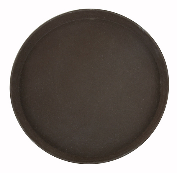 Winco TRH-14K 14-inch round rubber-lined serving tray in black, top view