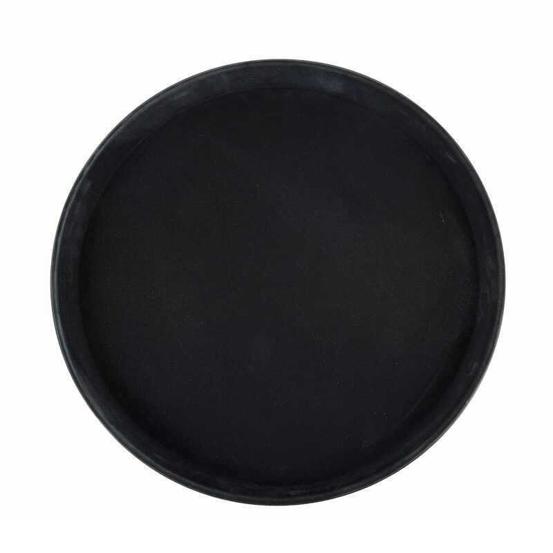Winco TRH-16K 16" Round Non-Slip Serving Tray, Black