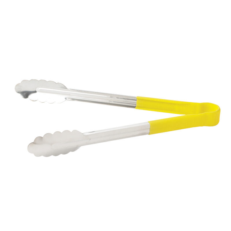 Winco UTPH-9Y Stainless Steel Non-Slip Utility Tongs w/ Yellow Polypropylene Handle ( 9" )