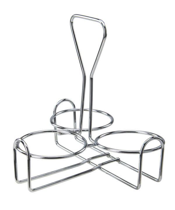 Winco WH-4 3-ring condiment jar holder in chrome-plated wire, front view