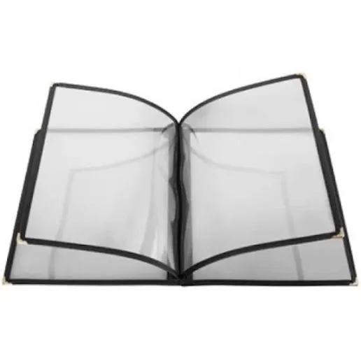 Winco PMCF-9K four-pocket menu cover in black, front view
