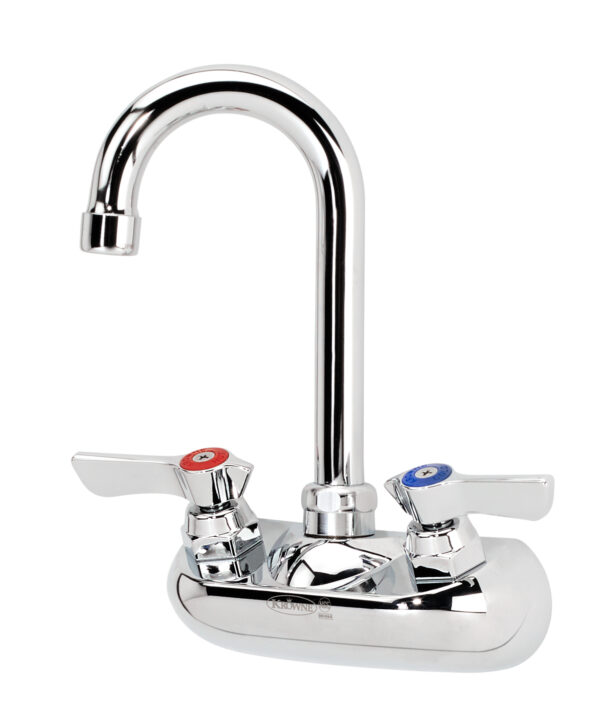 Krowne 10-400L Silver Series wall mount gooseneck faucet in chrome, front view