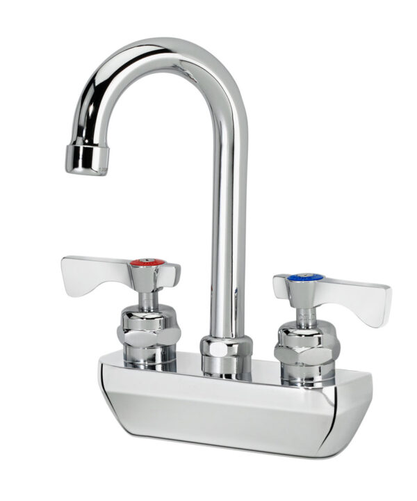 Krowne 11-400L Silver Series deck mount faucet in chrome with 3-1/2 inch gooseneck spout, front view
