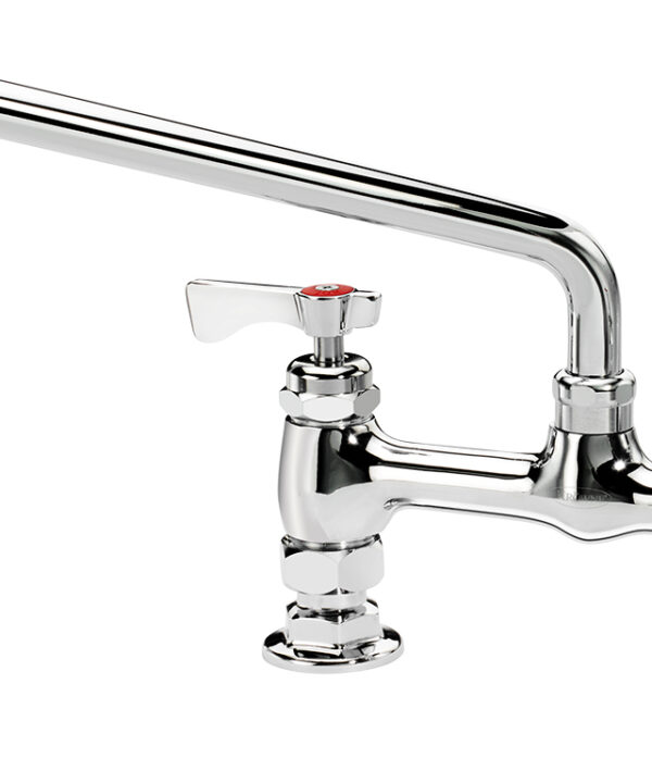 Krowne 15-812L Royal Series deck mount faucet in chrome, 12-inch swing spout, front view