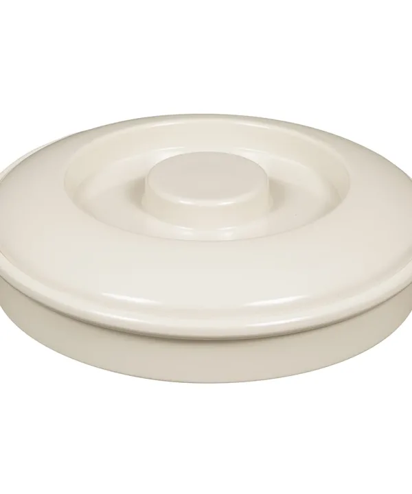 GET TS-800-IV Viva Mexico round tortilla server with lid in ivory melamine, angled view