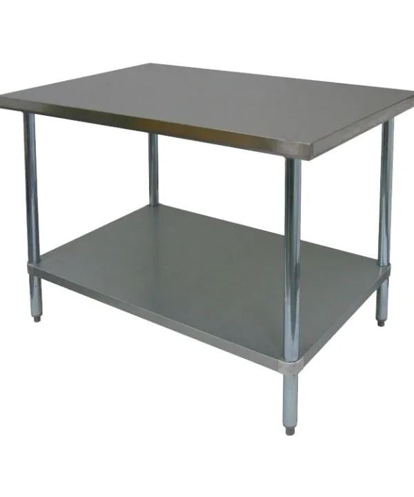 GSW WT-P3060 stainless steel work table in polished finish, front view with undershelf
