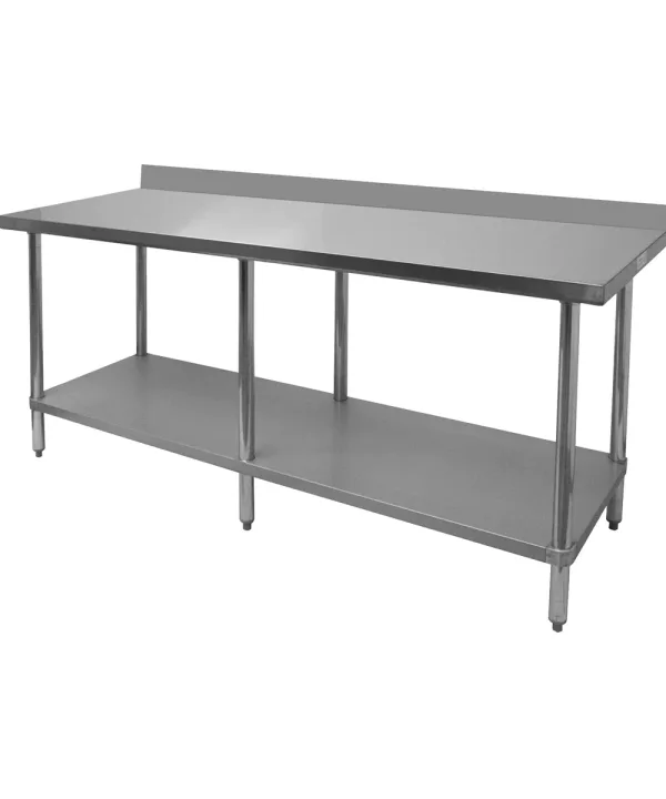 GSW WT-PB2472 stainless steel work table in brushed stainless finish, front three-quarter view