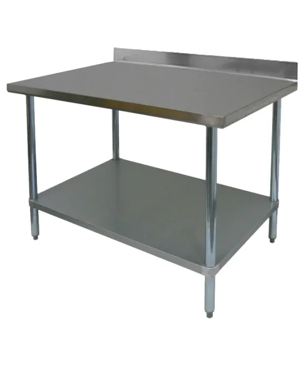 GSW WT-PB3060 stainless steel work table in 304 stainless with 4" backsplash, front angled view
