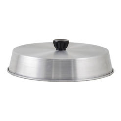 Winco ADBC-10 10-inch round aluminum basting cover with Bakelite knob handle, top view