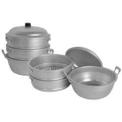 Thunder Group ALST011 big-hole aluminum steamer set in silver, stacked front view