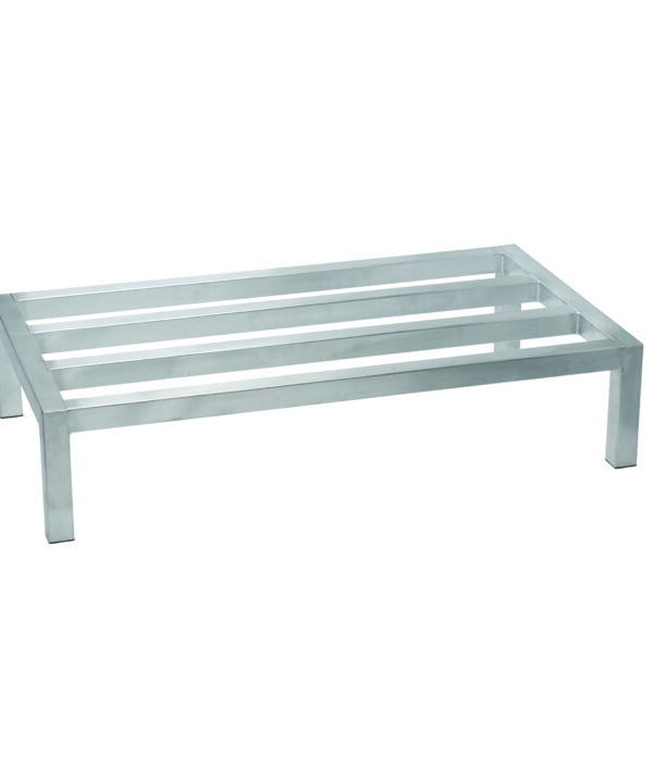 Winco ASDR-1424 aluminum dunnage rack in silver, welded tubular frame, front view