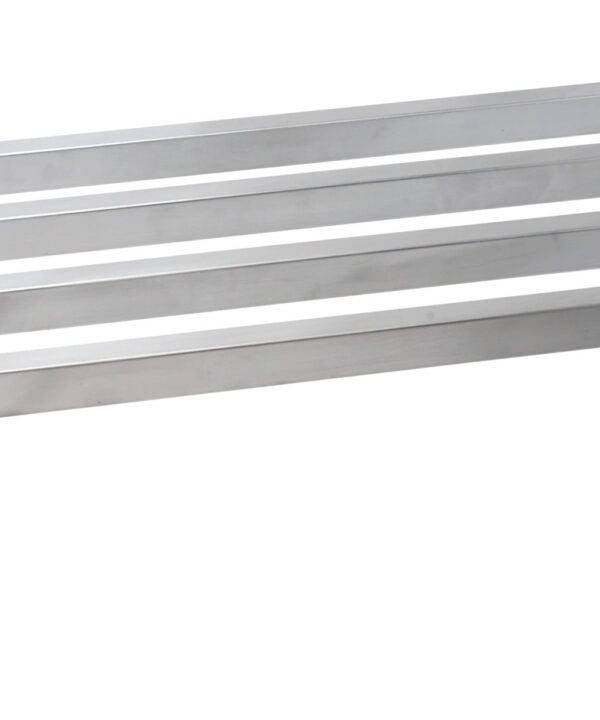 Winco ASDR-2036 aluminum dunnage rack in silver, angled front view