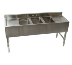 Klinger's Trading BAR32D 3-compartment underbar sink in stainless steel, front view