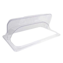 Winco C-DPF1 full-size dome display cover in clear polycarbonate, flip-open view