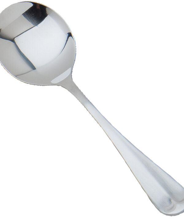 Thunder Group SLDK103 Chelsea bouillon spoon in 18/0 stainless steel, side view