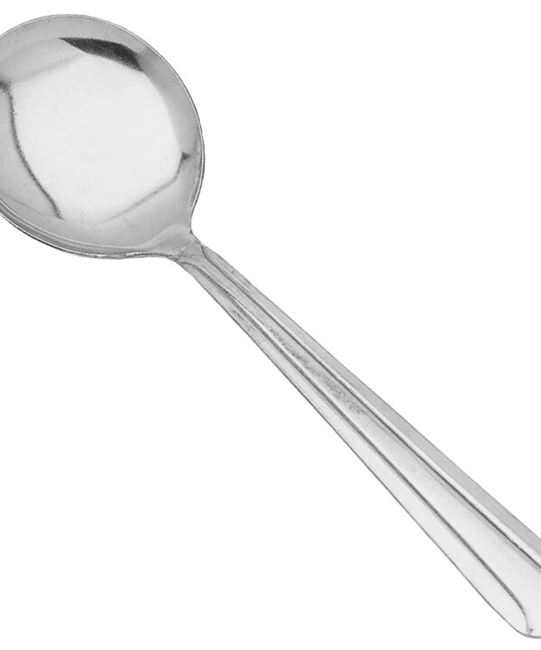 Thunder Group SLDO003 Domilion bouillon spoon in bright stainless steel finish, full view