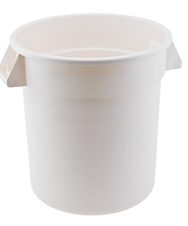 Winco FCW-10 10-gallon round food storage container in white, front view