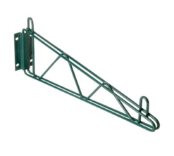 GSW WSE-18B 18 inch single wall bracket for wire shelving in green epoxy, side view