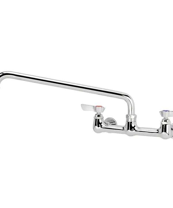 Krowne 12-814L wall mount faucet in chrome with 14 inch swing spout, front view