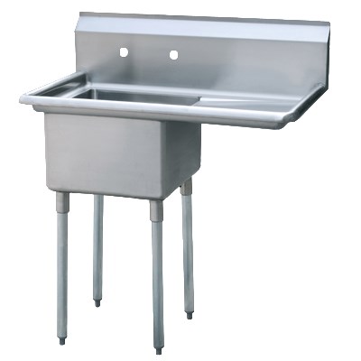 Atosa MRSA-1-R one compartment sink in stainless steel with 18 inch right drainboard, front view
