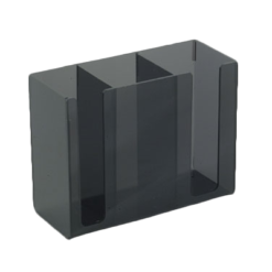 Thunder Group PLCH001-B chopstick holder in black acrylic, three-compartment front view